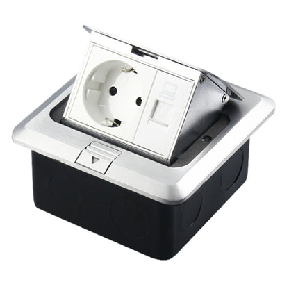 Hidden Pop-up Aluminum Alloy Computer Floor Socket with Cover Bottom Box, EU Plug