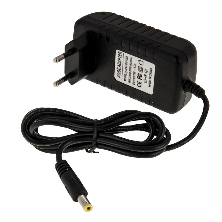EU Plug AC 100-240V to DC 12V 5A Power Adapter, Tips: 5.5 x 2.1mm, Cable Length: about 1.2m