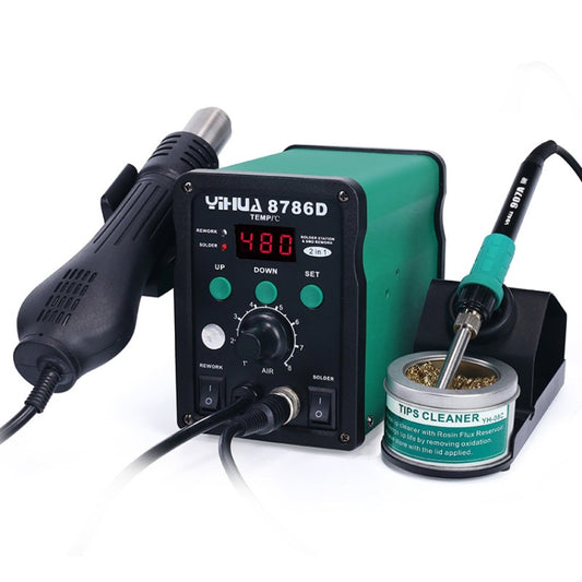 مسدس هواء ساخن YIHUA 8786D 2 في 1، تيار متردد 220 فولت، شاشة LED، درجة حرارة قابلة للتعديل، + محطة لحام ومكواة لحام، 8786D