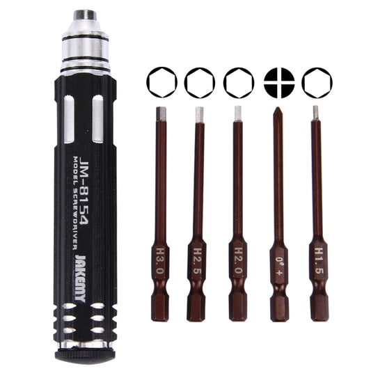 JAKEMY JM-8154 6 in 1 Model Screwdriver Set with 65mm S-2 Precision Bits(Cross 3.0, Hexagon H1.5 & H2.0 & H2.5 & H3.0), JM-8154