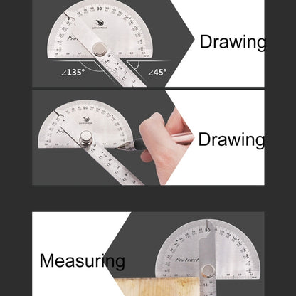 0-180 Degree Stainless Steel Protractor Angle Finder with 0-145mm Arm Measuring Ruler Tool, 0-145mm Ruler