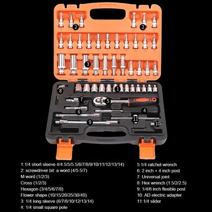 53 In 1 Multi-function Car Repair Combination Toolbox Ratchet Wrench Set, 53 In 1