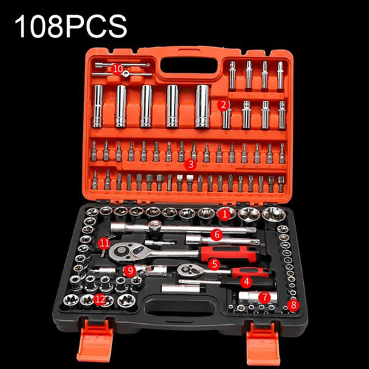 108 In 1 Multi-function Car Repair Combination Toolbox Ratchet Wrench Set, 108 In 1