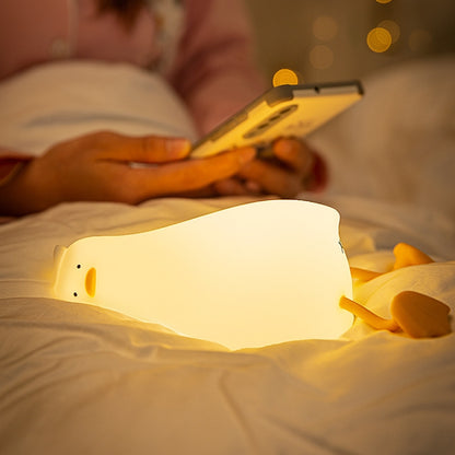 مصباح ليلي LED قابل للمس من السيليكون على شكل بطة مسطحة بقدرة 1 وات مع خاصية الشحن عبر USB، بتصميم بطة مسطحة