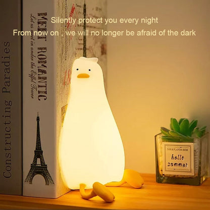 مصباح ليلي LED قابل للمس من السيليكون على شكل بطة مسطحة بقدرة 1 وات مع خاصية الشحن عبر USB، بتصميم بطة مسطحة