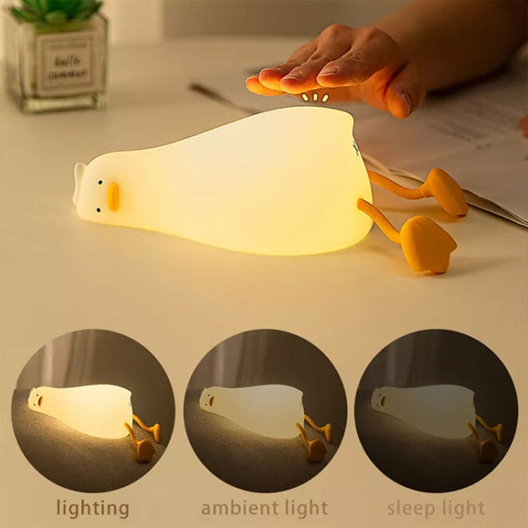 مصباح ليلي LED قابل للمس من السيليكون على شكل بطة مسطحة بقدرة 1 وات مع خاصية الشحن عبر USB، بتصميم بطة مسطحة