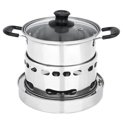 Portable Outdoor Stainless Steel Wick Alcohol Stove Single Small Pot Set, Size: 14cm