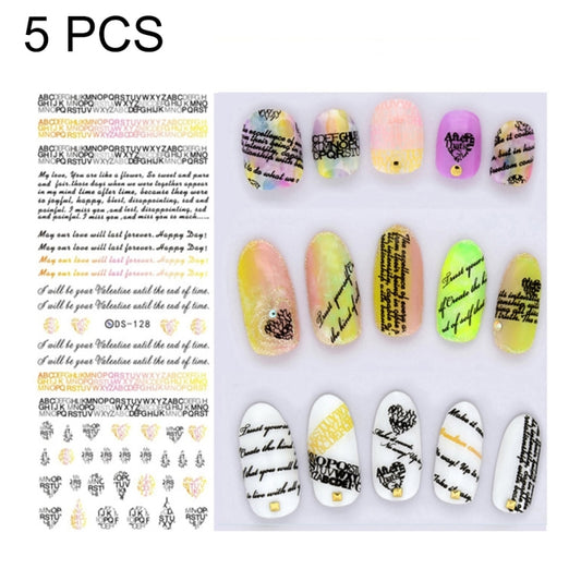 DS116-134 5 PCS 13 Patterns DIY Design Beauty Water Transfer Harajuku Nails Art Sticker Nail Art Decoration Accessories, Random Color Delivery,Without Nails, DS116-134