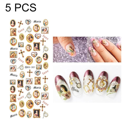 DS301-318 5 PCS 18 Patterns DIY Design Beauty Water Transfer Harajuku Nails Art Sticker Nail Art Decoration Accessories, Random Color Delivery, Without Nails, DS301-318