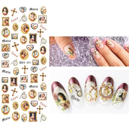 DS301-318 5 PCS 18 Patterns DIY Design Beauty Water Transfer Harajuku Nails Art Sticker Nail Art Decoration Accessories, Random Color Delivery, Without Nails, DS301-318