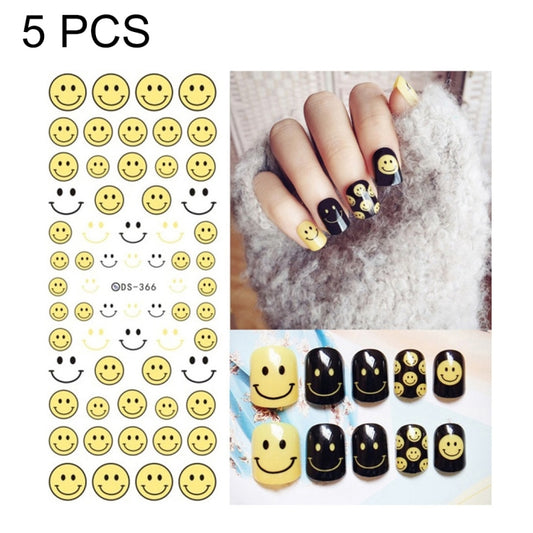 DS358-366 5 PCS 9 Patterns DIY Design Beauty Water Transfer Harajuku Nails Art Sticker Nail Art Decoration Accessories, Random Color Delivery, Without Nails, DS358-366