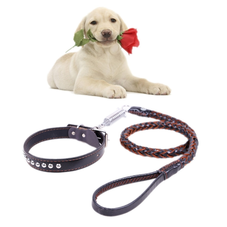 Cowhide Traction Belt Dog Collar Telescopic Dog Rope, Suitable For Medium and Large Dogs, M, Rope Length: 128cm Collar Size: 32-44cm