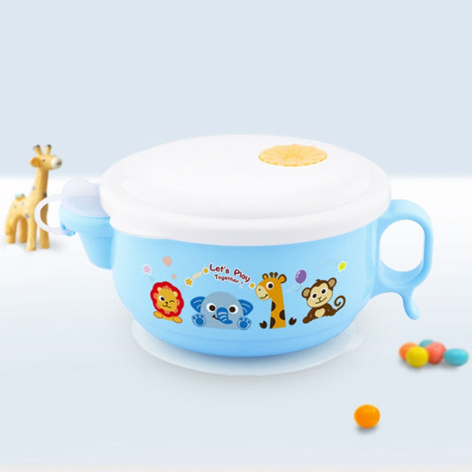 450ml Stainless Steel Interior And Plastic Exterior Double Layer Cartoon Style Bowl With Cover And Handles for Child At Age 2 to 9