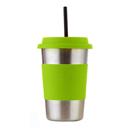 500ml Single Wall Electropolished Stainless Steel Curling Edge Beverage Cup With Rubber Circle Band And Cap, 500ml