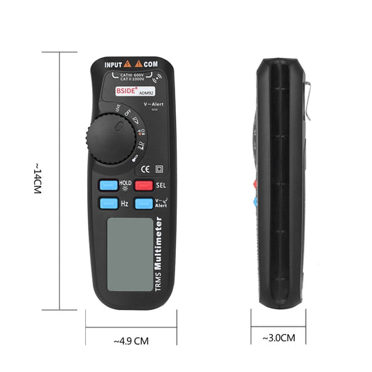 جهاز قياس متعدد رقمي محمول باليد BSIDE ADM92 True RMS، نطاق تلقائي، 6000 عداد، جهاز اختبار TRMS مع سلك حي، فحص درجة الحرارة، NCV هرتز، أوم، ثنائي الصمام