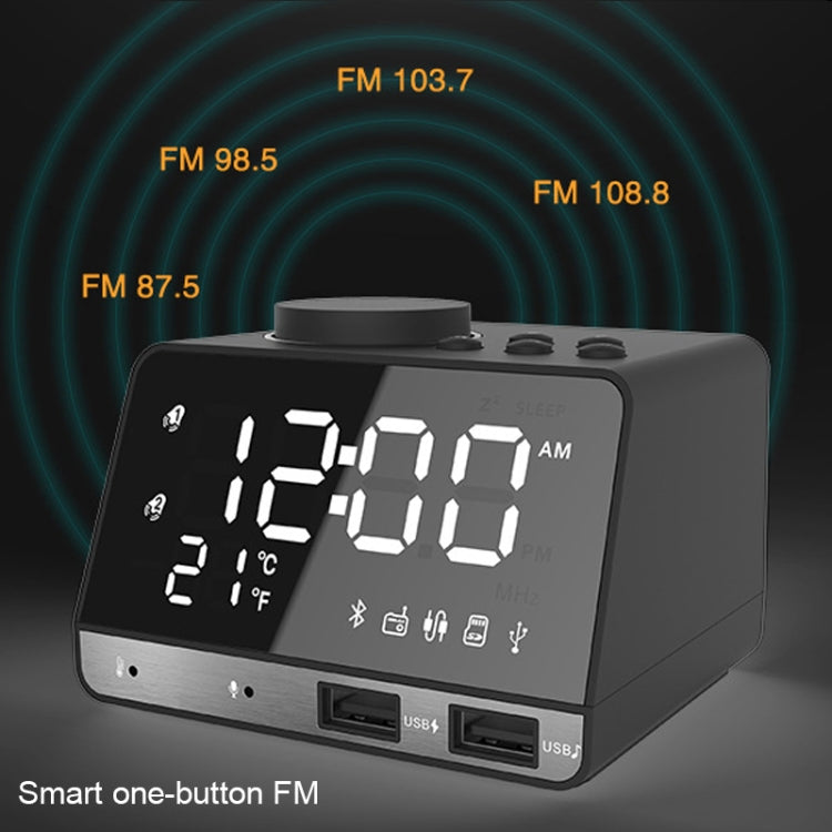 K11 Bluetooth Alarm Clock Speaker Creative Digital Music Clock Display Radio with Dual USB Interface, Support U Disk / TF Card / FM / AUX, EU Plug, EU Plug(Black), EU Plug(White)