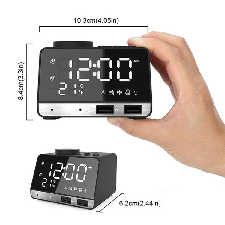 K11 Bluetooth Alarm Clock Speaker Creative Digital Music Clock Display Radio with Dual USB Interface, Support U Disk / TF Card / FM / AUX, EU Plug, EU Plug(Black), EU Plug(White)