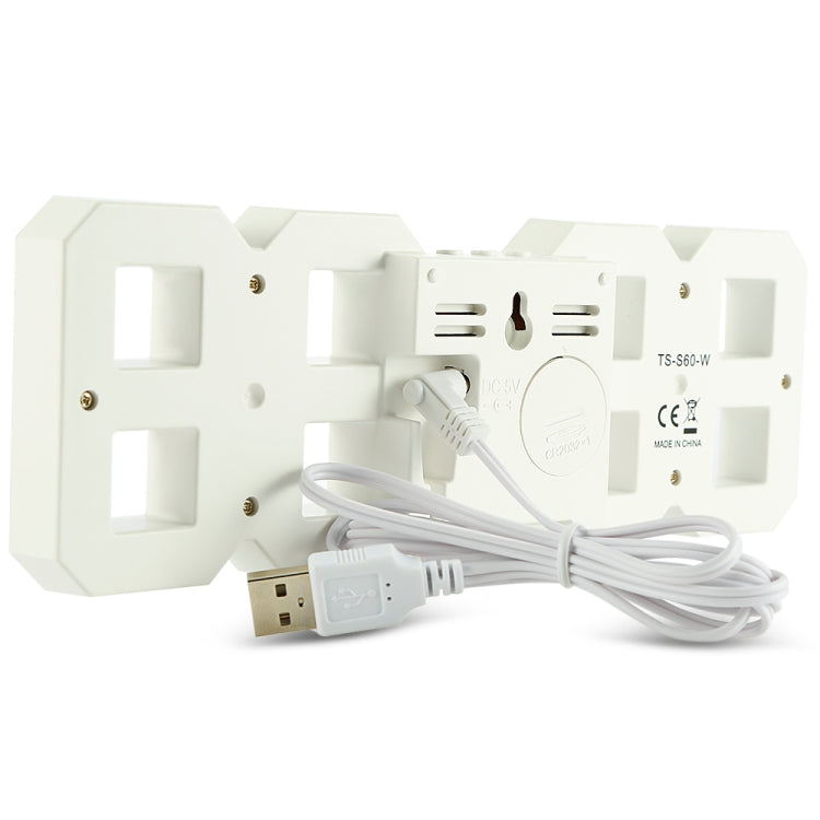 Multi-Function Large 3D LED Digital Wall Alarm Clock with Snooze Function, 12/24 Hours Display for Home, Kitchen, Office, DC 5V, CE Certificated, White Body White Characters, White Body Green Characters, White Body Blue Characters����������������������...