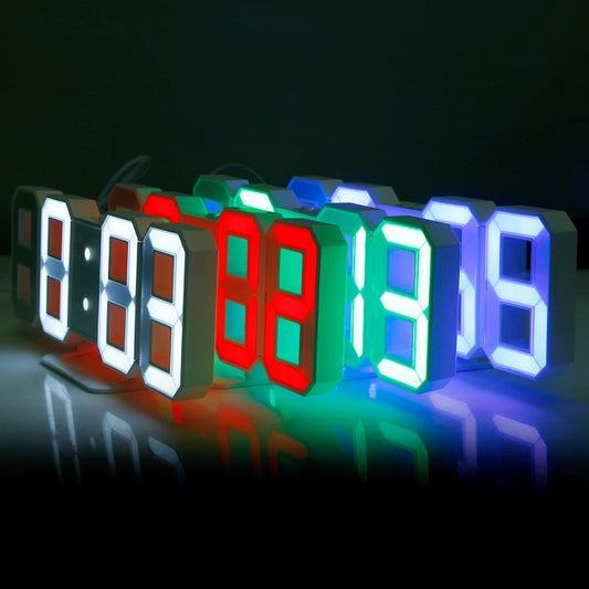 Multi-Function Large 3D LED Digital Wall Alarm Clock with Snooze Function, 12/24 Hours Display for Home, Kitchen, Office, DC 5V, CE Certificated, Black Body Green Characters, Black Body Blue Characters, Black Body White Characters