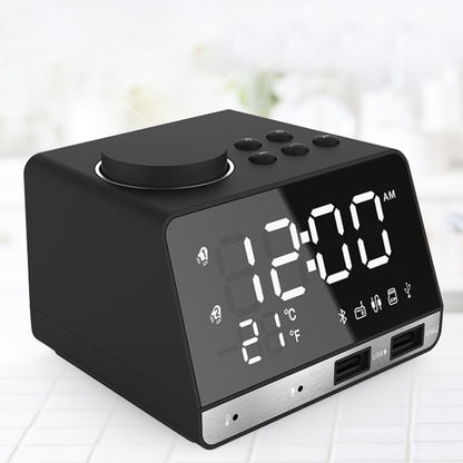 K11 Bluetooth Alarm Clock Speaker Creative Digital Music Clock Display Radio with Dual USB Interface, Support U Disk / TF Card / FM / AUX, US Plug, US Plug(Black), US Plug(White)
