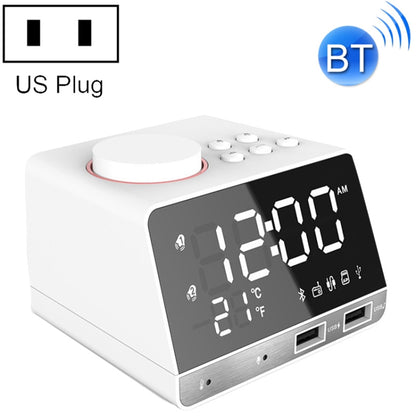 K11 Bluetooth Alarm Clock Speaker Creative Digital Music Clock Display Radio with Dual USB Interface, Support U Disk / TF Card / FM / AUX, US Plug, US Plug(Black), US Plug(White)