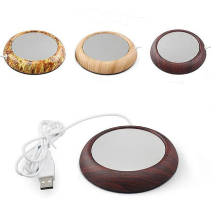وسادة تسخين أكواب مكتبية USB بتصميم رخامي من الخشب والحبوب، وسادة تسخين لمشروبات الشاي والقهوة، لون عشوائي للتسليم