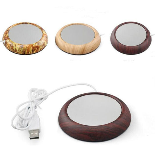 وسادة تسخين أكواب مكتبية USB بتصميم رخامي من الخشب والحبوب، وسادة تسخين لمشروبات الشاي والقهوة، لون عشوائي للتسليم