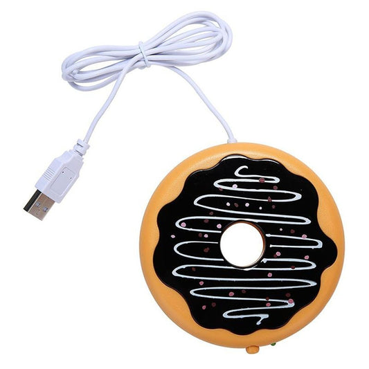 وسادة تسخين لأكواب الشاي والقهوة بتصميم دونات مع كابل طاقة USB على سطح المكتب، دونات