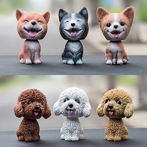 Shaking Head Dog Car Ornaments Resins Lovely Cartoon Dog New Year Gifts with Double-sided Adhesive Tape, Bulldog Cartoon Dog, Husky Dog Cartoon Dog, Corgi Dog Cartoon Dog, White Teddy Cartoon Dog, Brown Teddy Cartoon Dog, Yellow Teddy Cartoon Dog������...