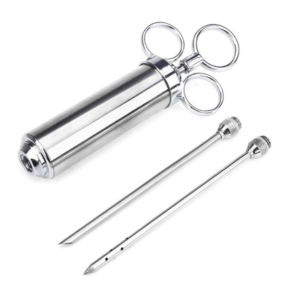 60ml Stainless Steel Syringe Dual Needles Condiment Turkey Meat Injector Cooking Tools, Stainless Steel Marinade Injector