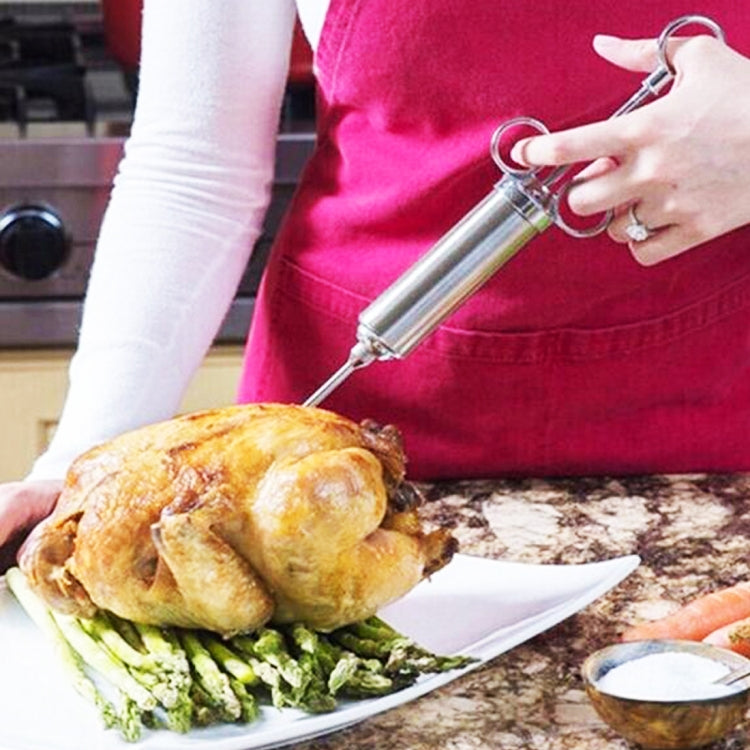 60ml Stainless Steel Syringe Dual Needles Condiment Turkey Meat Injector Cooking Tools, Stainless Steel Marinade Injector
