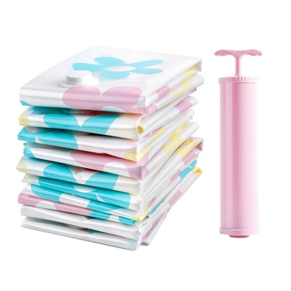 11 PCS Space Saving Sunflowers Pattern Vacuum Storage Bag, Thinken Quilts Clothing Vacuum Seal Storage Bag with a Hand Pump, Including: 3 PCS 80*100 cm，2 PCS 60*80 cm, 3 PCS 50*70 cm, 2 PCS 40*60 cm, 11 PCS Storage Bag