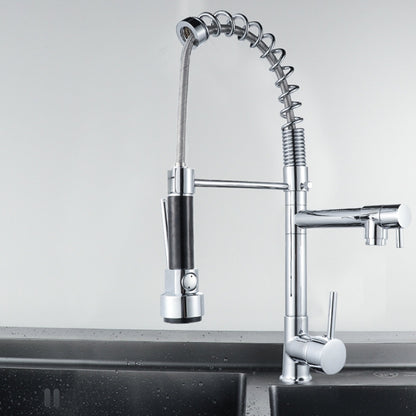 KE6024 Multifunctional Spring Drawing Cold Hot Mixing Water Nozzle Water Filter Adapter Water Purifier Saving Tap, Silver Black