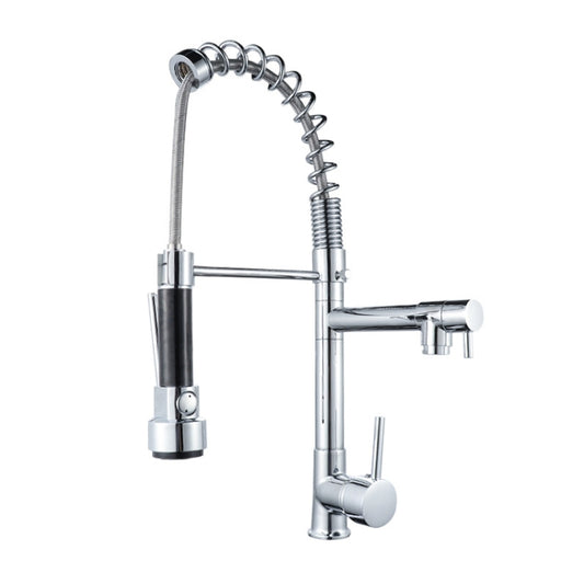 KE6024 Multifunctional Spring Drawing Cold Hot Mixing Water Nozzle Water Filter Adapter Water Purifier Saving Tap, Silver Black