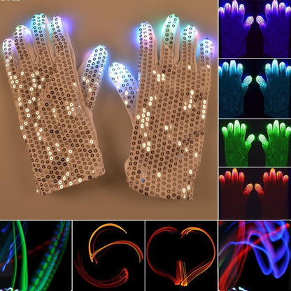 1 Pair Sequins Glowing Gloves LED Flash Gloves Dance and Party Supplies Halloween, Christmas and Other Festival Supplies, Sequins Glowing Gloves