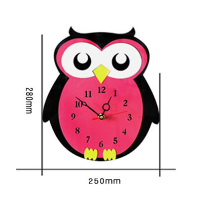 11*10 inch Children Bedroom Room Decor Battery Operated Shaped Mute Non Ticking Round Wall Quartz Clock, Owl