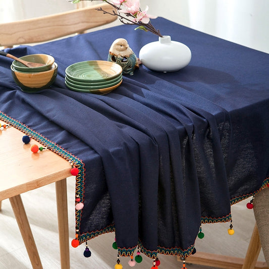 New Fashion European Ethnic Style Colorful Ball Tassel Cotton Tablecloth, Size: 90*90cm, Size: 100*140cm, Size: 120*120cm, Size: 130*180cm, Size: 140*140cm, Size: 140*160cm, Size: 140*180cm, Size: 140*200cm, Size: 140*220cm, Size: 140*250cm, Size: 60*6...