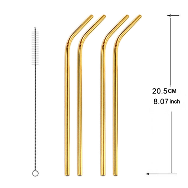 5pcs Reusable Stainless Steel Bent Drinking Straw + Cleaner Brush Set Kit,  215*6mm, 215*6mm (Bent)