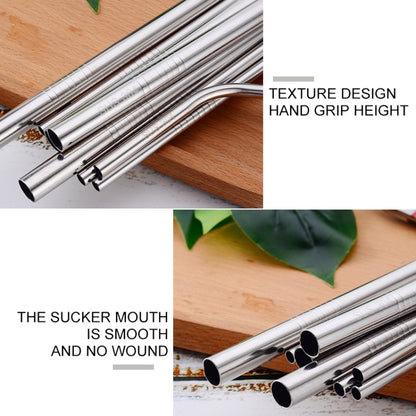 5pcs Reusable Stainless Steel Bent Drinking Straw + Cleaner Brush Set Kit,  215*8mm