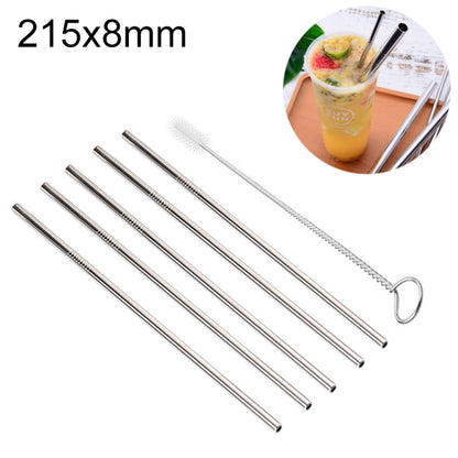 5pcs Reusable Stainless Steel Straight Drinking Straw + Cleaner Brush Set Kit,  215*8mm, 215*8mm (Straight)