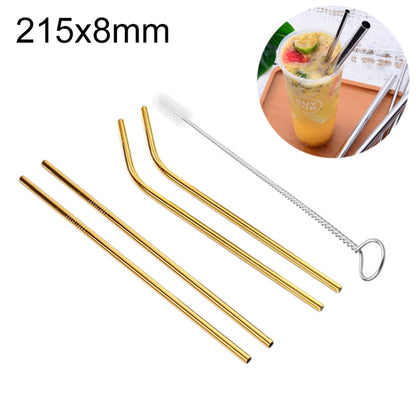 4pcs Reusable Stainless Steel Drinking Straw + Cleaner Brush Set Kit,  215*8mm, 215*8mm (Combination)