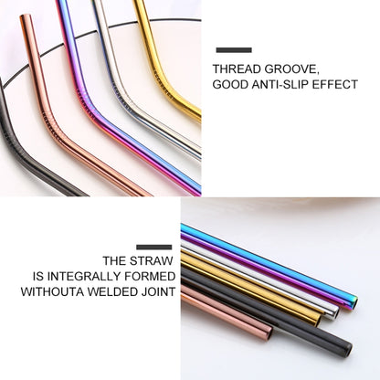 5pcs Reusable Stainless Steel Bent Drinking Straw + Cleaner Brush Set Kit,  266*6mm, 266*6mm (Bent)