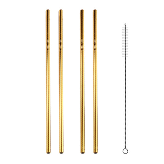 5pcs Reusable Stainless Steel Straight Drinking Straw + Cleaner Brush Set Kit,  266*6mm, 266*6mm (Straight)