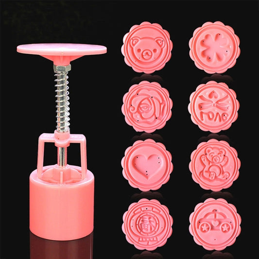 DIY Fondant Cake Mold Biscuit Cookie Cutters Baking Tools with 8 PCS Round Cartoon Patterns, 8 PCS Round Cartoon Patterns(Pink)