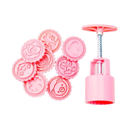 DIY Fondant Cake Mold Biscuit Cookie Cutters Baking Tools with 8 PCS Round Cartoon Patterns, 8 PCS Round Cartoon Patterns(Pink)