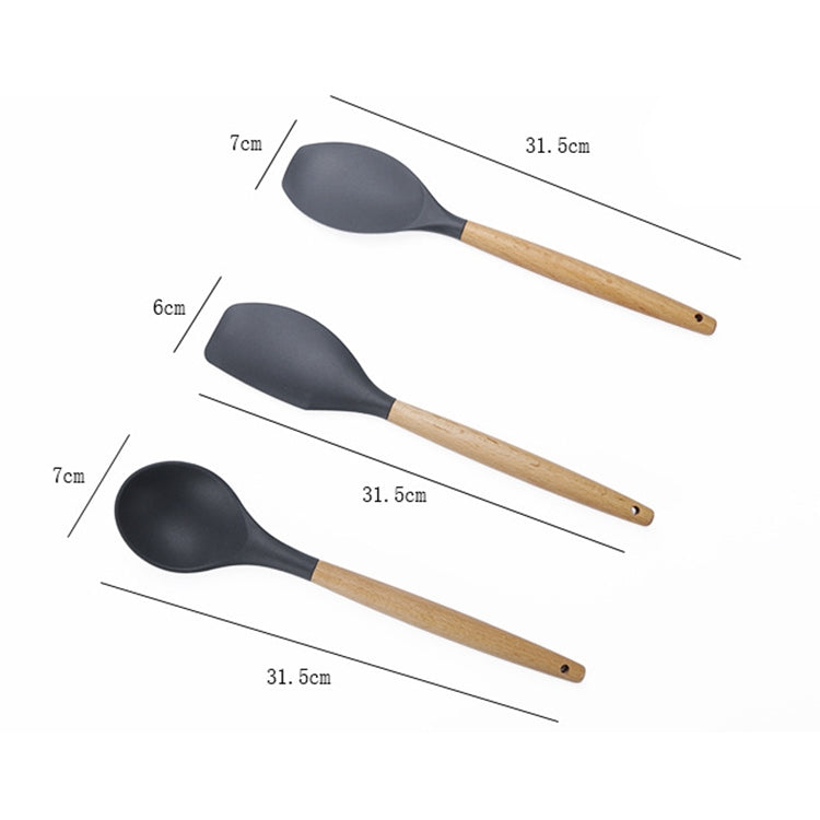 kn020 11 in 1 Wooden Handle Silicone Non-stick Spatula Spoon Kitchen Tool + Bucket Set, 11 in 1 with Bucket