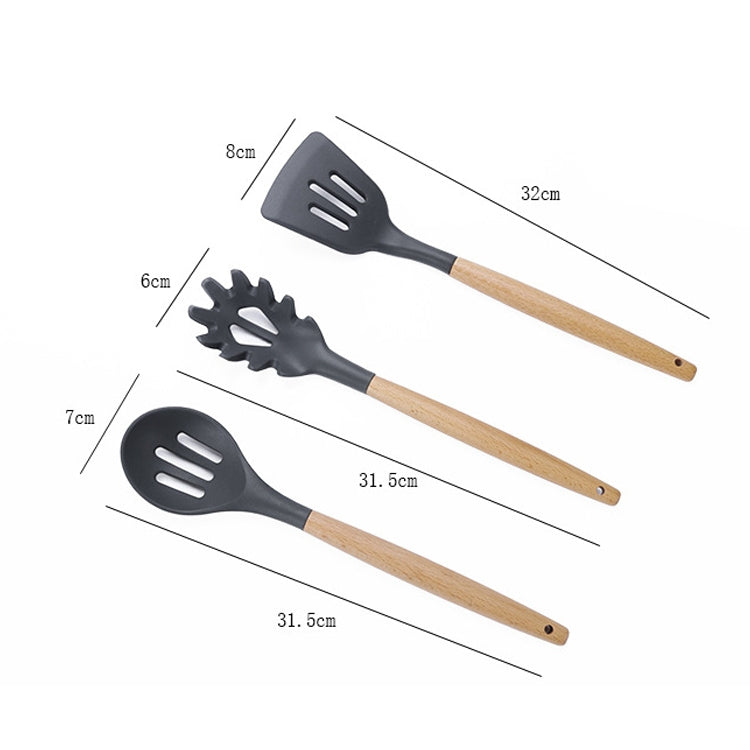 kn020 11 in 1 Wooden Handle Silicone Non-stick Spatula Spoon Kitchen Tool + Bucket Set, 11 in 1 with Bucket