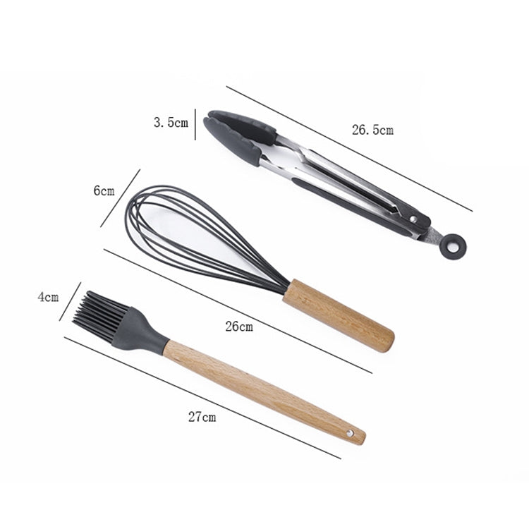 kn020 11 in 1 Wooden Handle Silicone Non-stick Spatula Spoon Kitchen Tool + Bucket Set, 11 in 1 with Bucket