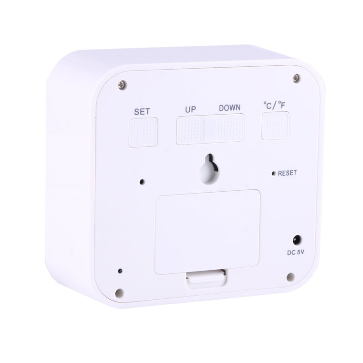 Desk Table Digital Backlight LED Alarm Clock with Time & Date & Temperature & Humidity Display, 11.6x10.8x4.6cm