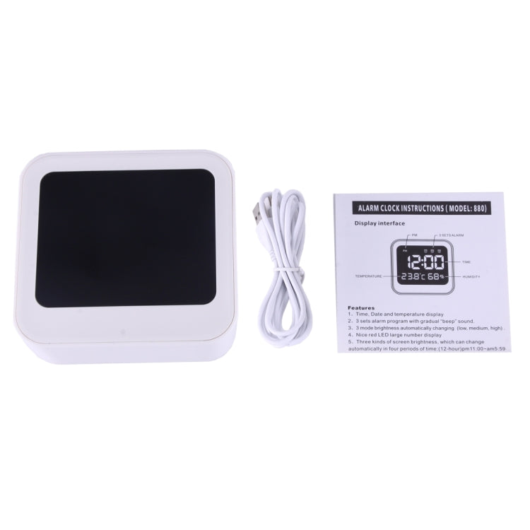 Desk Table Digital Backlight LED Alarm Clock with Time & Date & Temperature & Humidity Display, 11.6x10.8x4.6cm